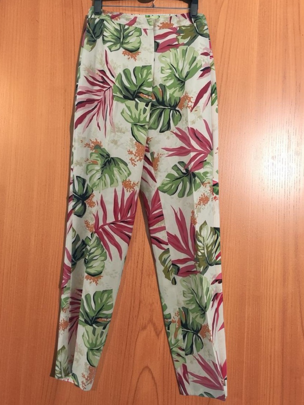 Talbots Cream Wide-Leg Tropical Leaf Print Pants